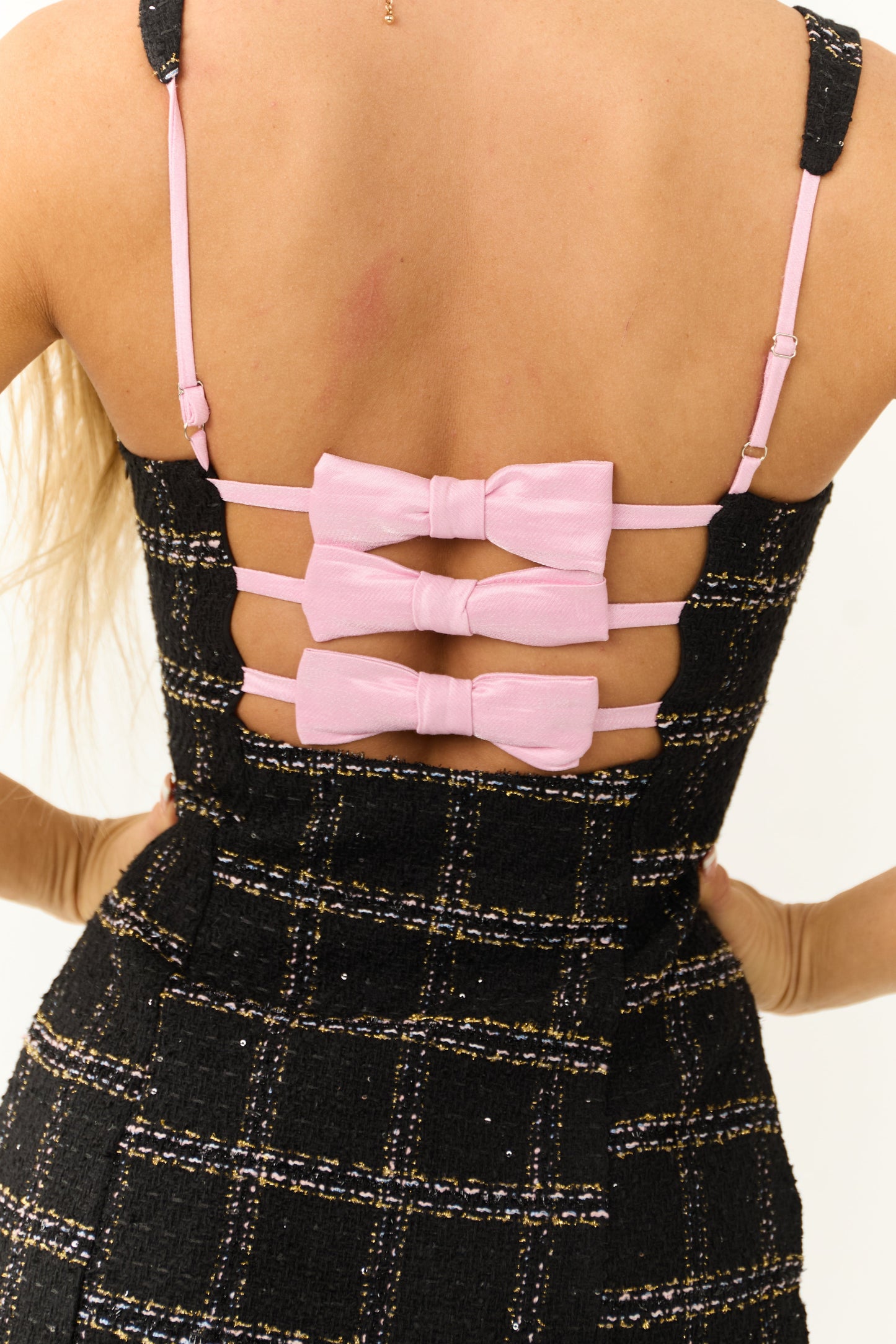 OneDiaLabel Plaid Tweed Sweetheart Mini Dress
