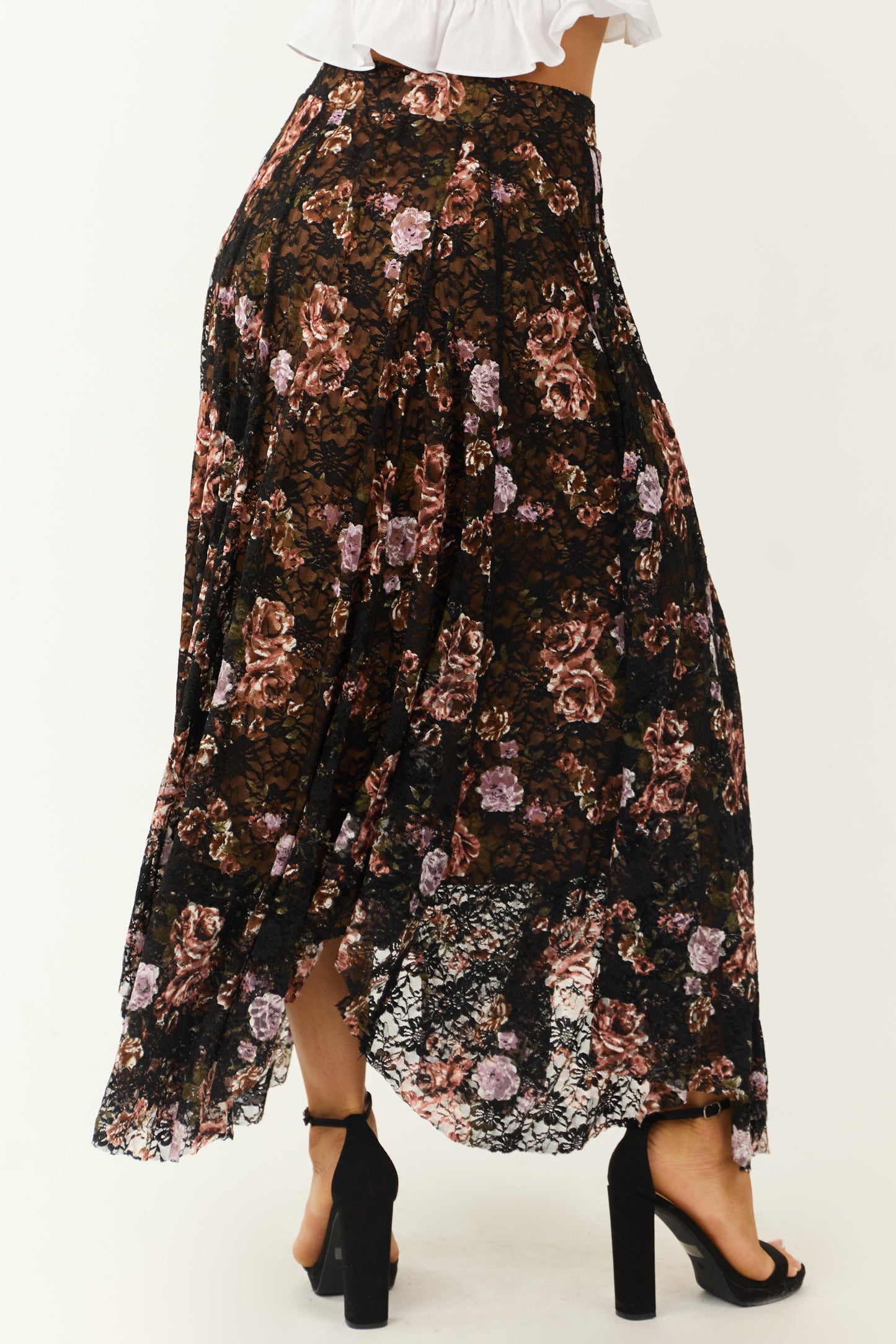 OneDiaLabel Lace Handkerchief Hem Maxi Skirt