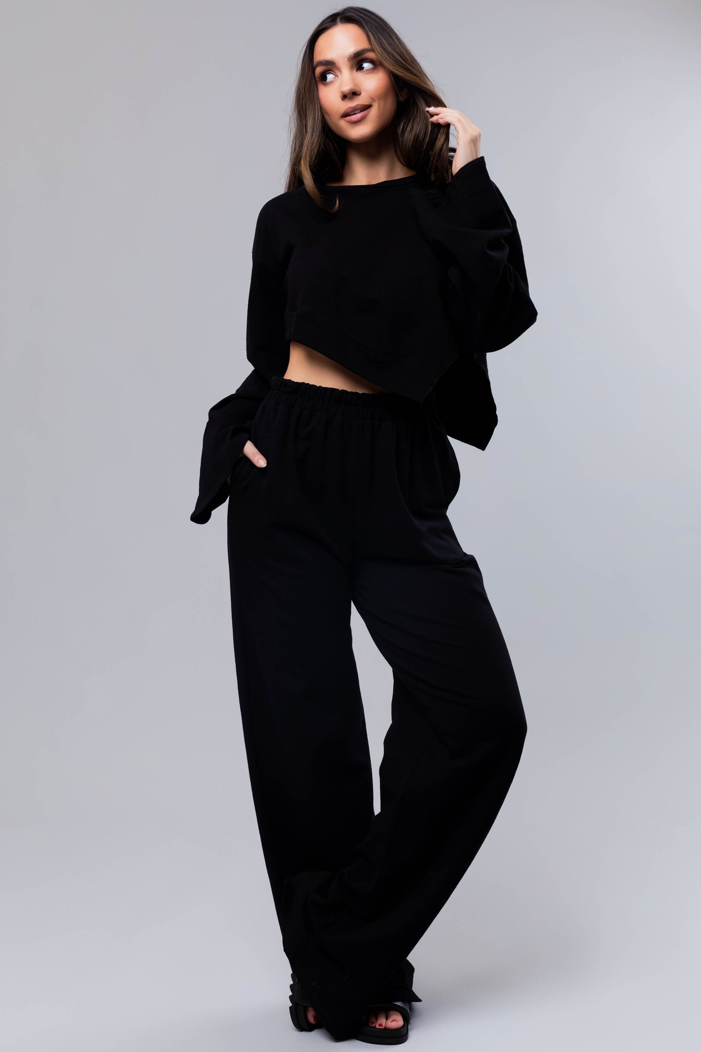 OneDiaLabel Long Sleeve Top & Wide Leg Pants Set