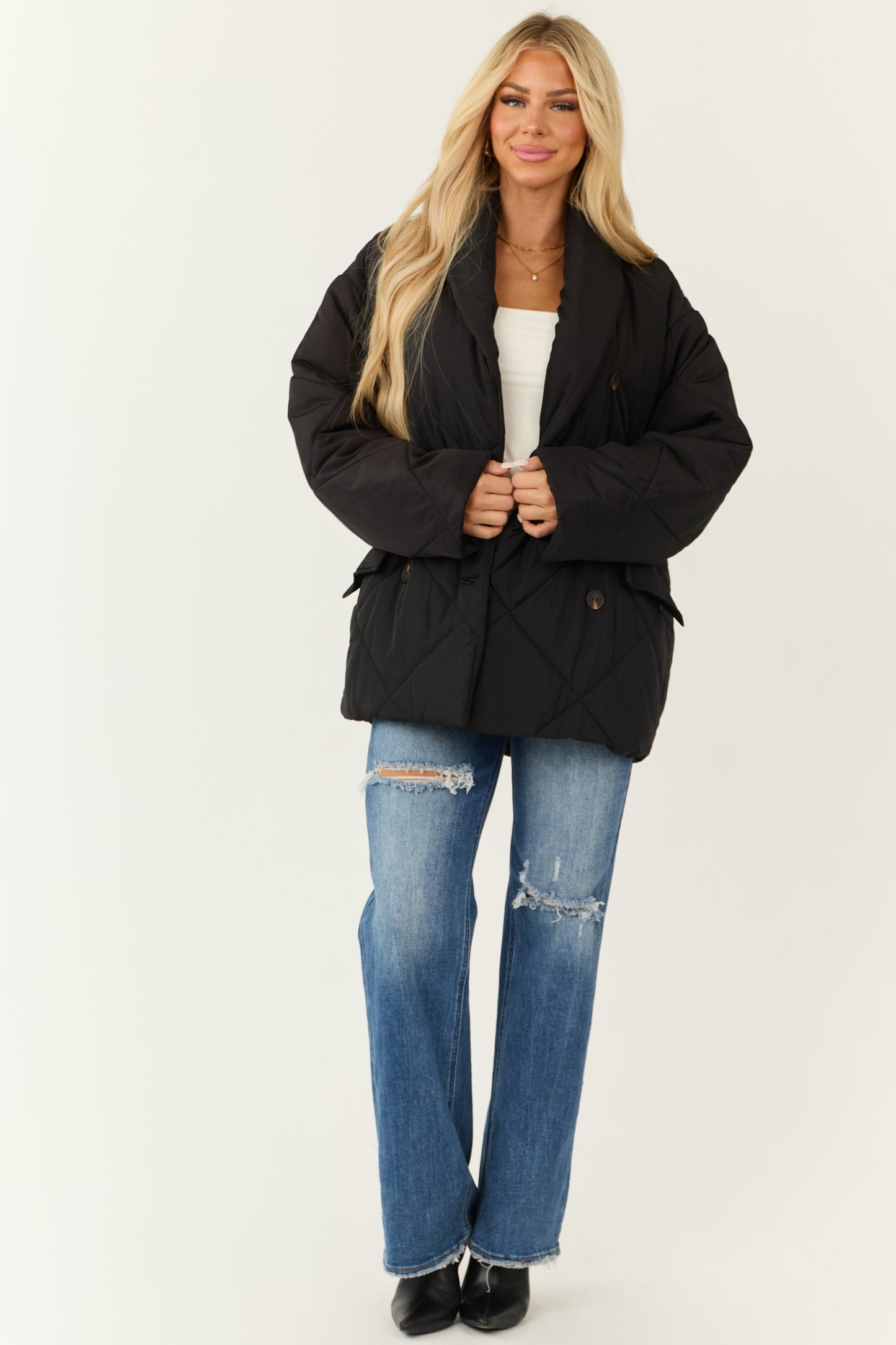 OneDiaLabel Quilted Double-Breasted Coat Jacket
