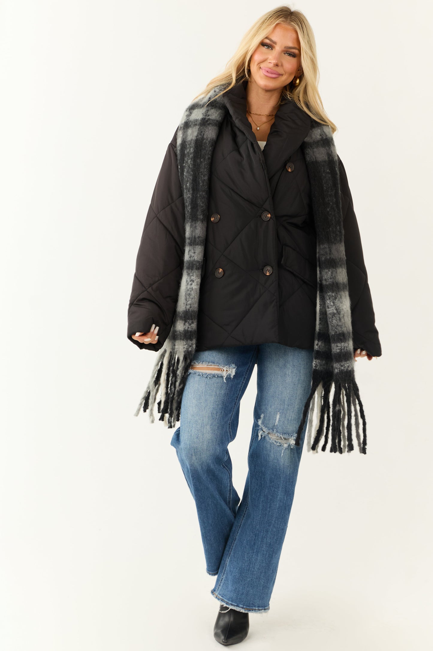 OneDiaLabel Quilted Double-Breasted Coat Jacket