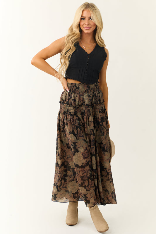 OneDiaLabel Floral Tiered Smocked Maxi Skirt