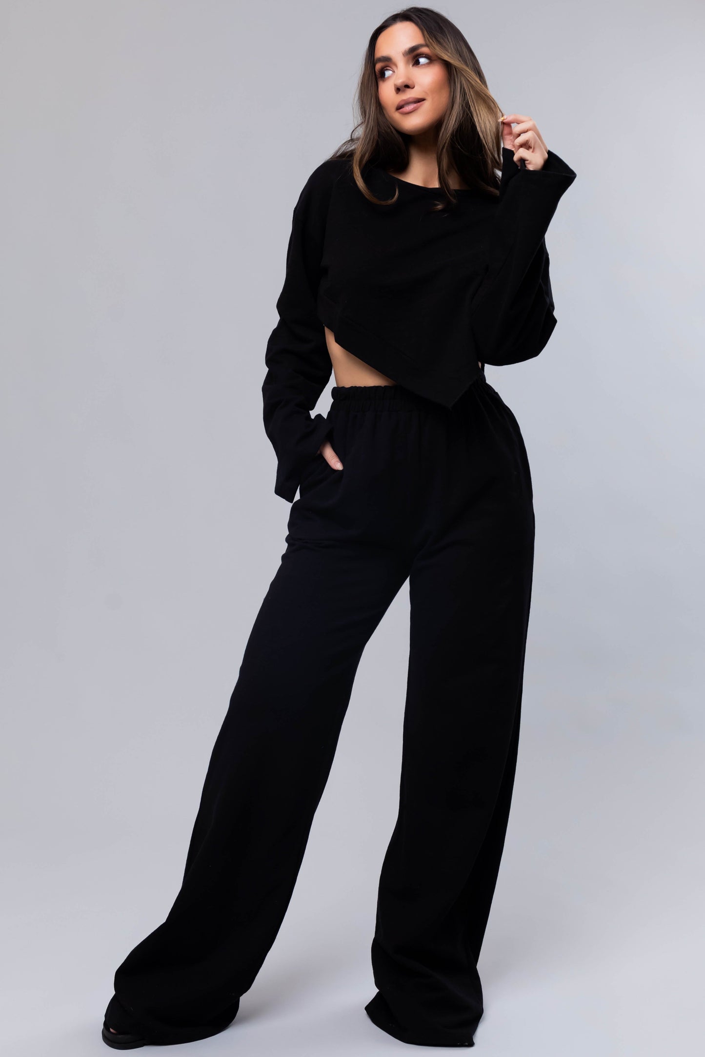 OneDiaLabel Long Sleeve Top & Wide Leg Pants Set