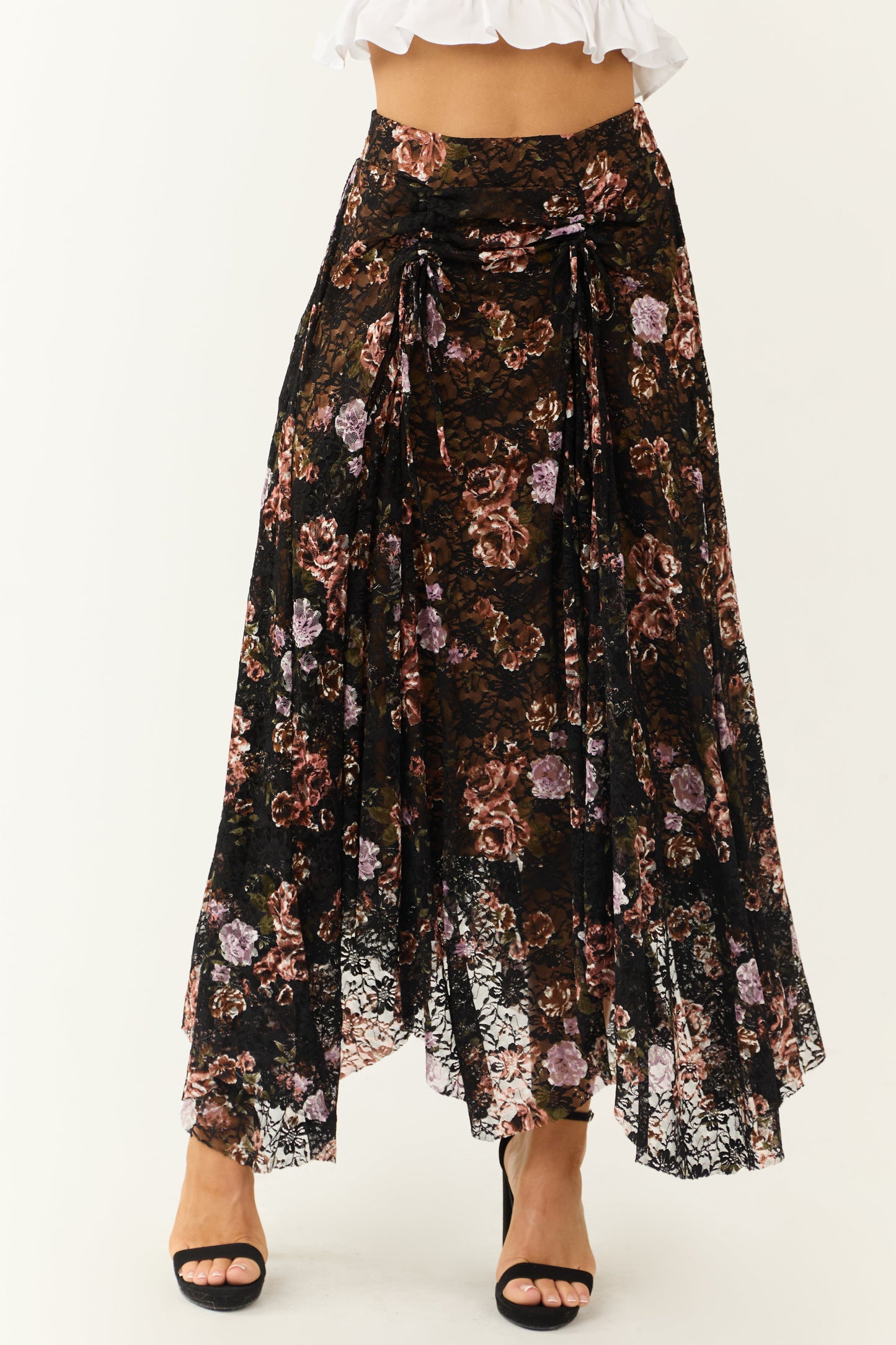 OneDiaLabel Lace Handkerchief Hem Maxi Skirt