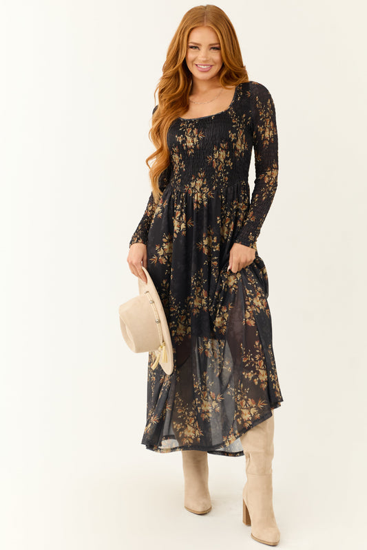 OneDiaLabel Floral Smocked Scoop Neck Maxi Dress