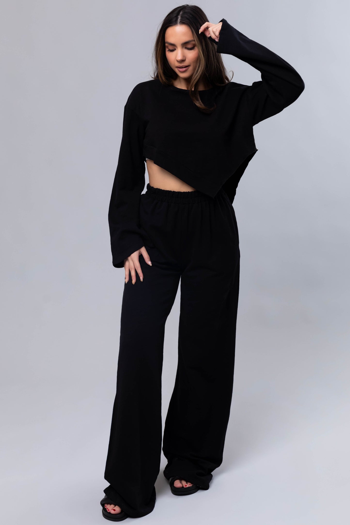 OneDiaLabel Long Sleeve Top & Wide Leg Pants Set