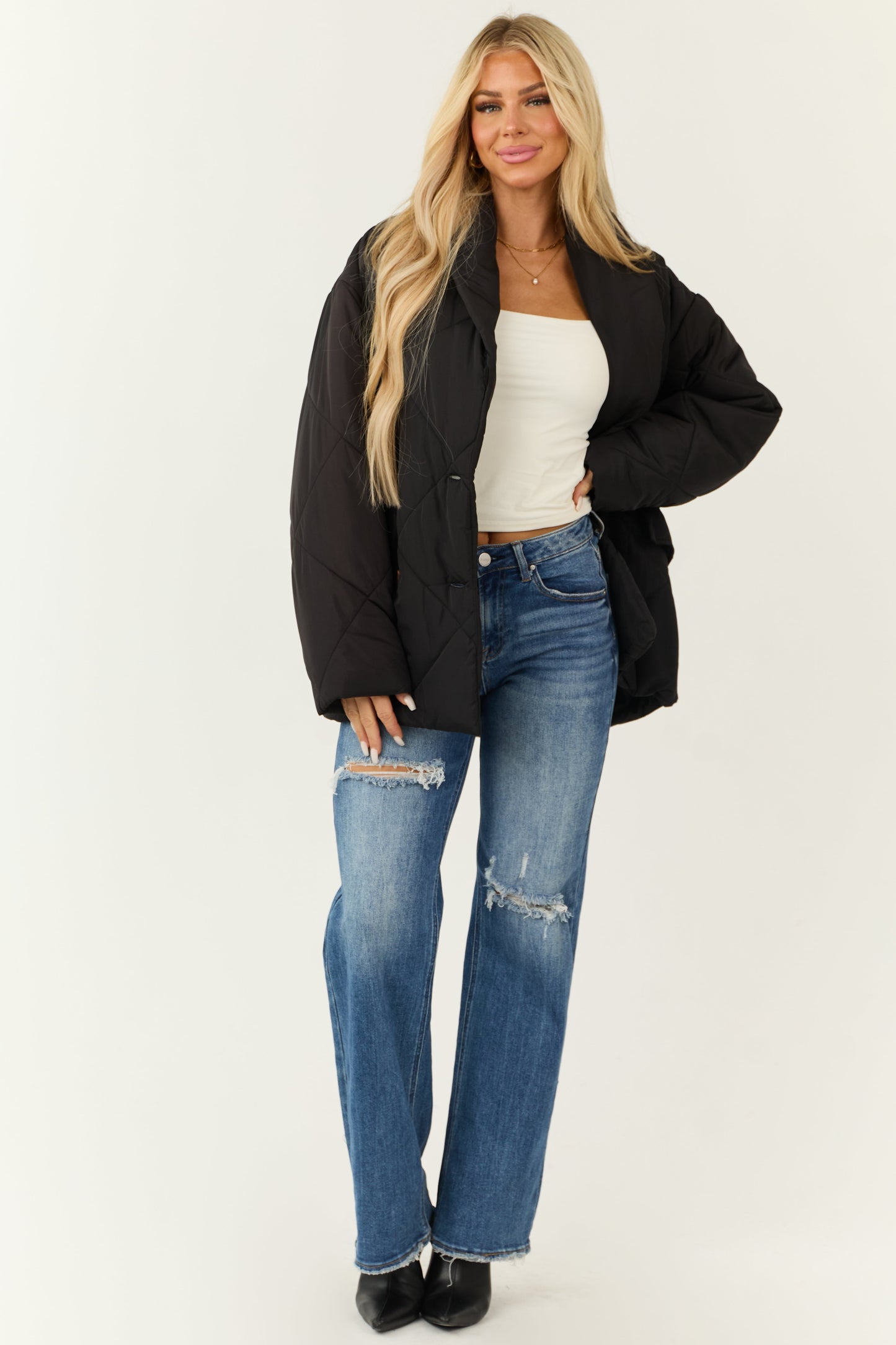 OneDiaLabel Quilted Double-Breasted Coat Jacket