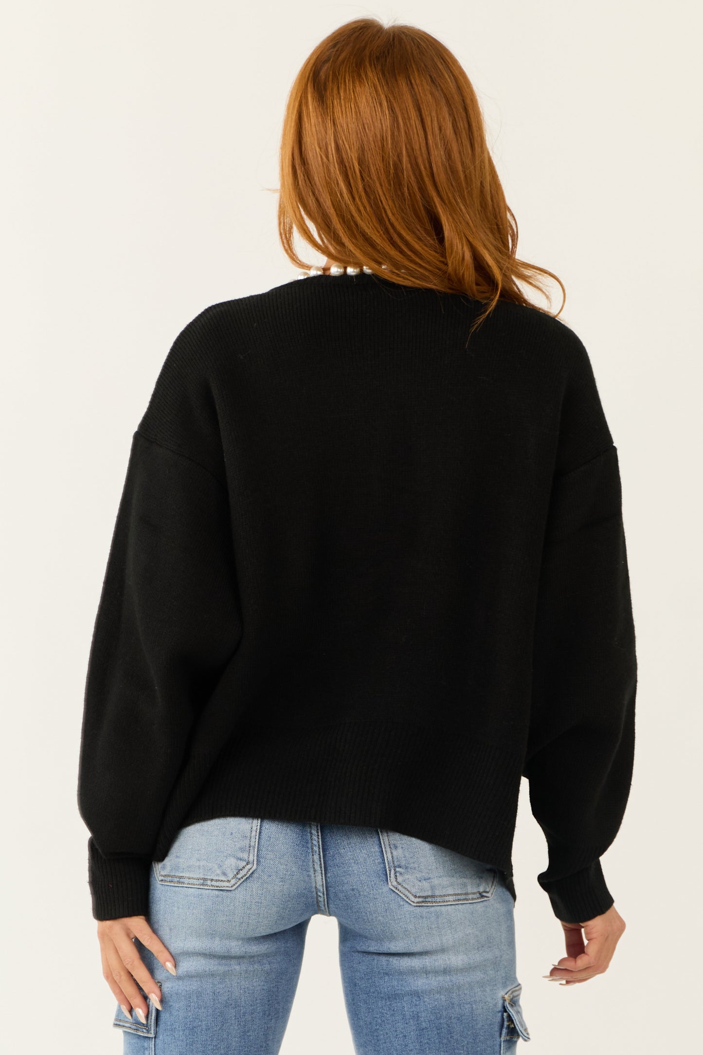 OneDiaLabel Pearl Trim Open Front Cardigan